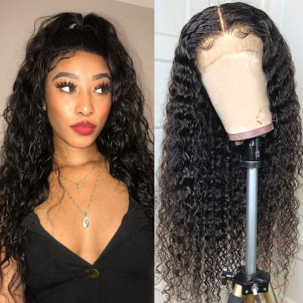 Brazilian Virgin Human Hair Water Wave Lace Front Wig 18' Pre Plucked 4x4 Closure 150% Density
