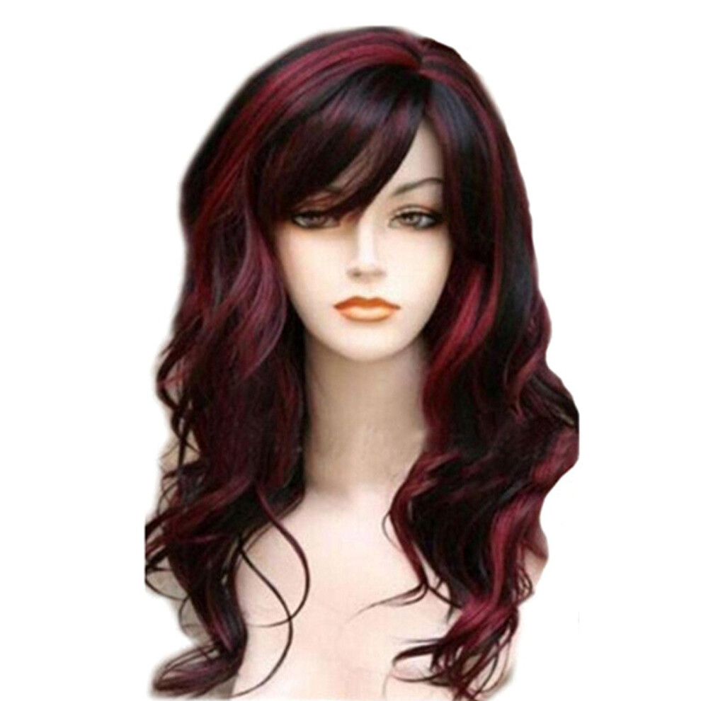 Unisex Black,Red Women's Curly Wig Blonde Gradient Black And Red Medium Length Synthetic With Realistic Scalp Effect