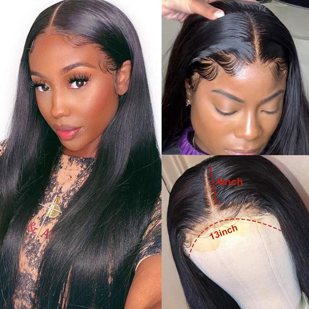 Brazilian Human Hair Lace Front Wig Straight 13x4 Transparent PrePlucked 150% Density for Women