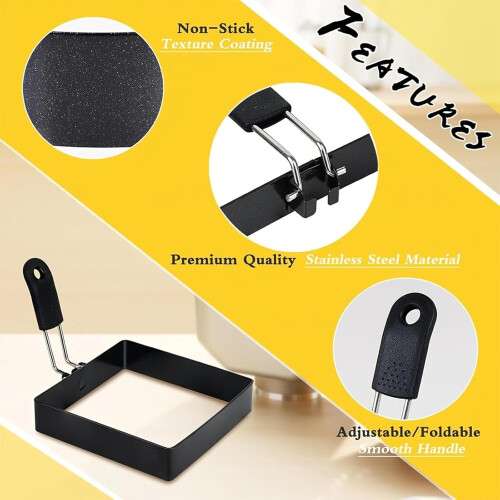 2 Pcs Stainless Steel Egg Ring Pancake Ring Set with Silicone Handle for  Round Breakfast 1