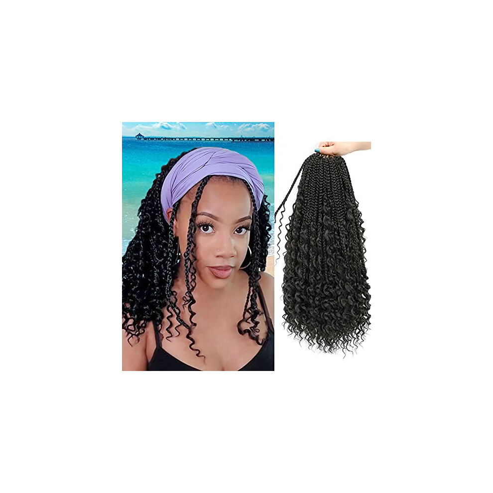 Unisex Goddess Box Braids Crochet Hair With Curly Ends, Prelooped 14 Inch Ombre Bohemian Extensions