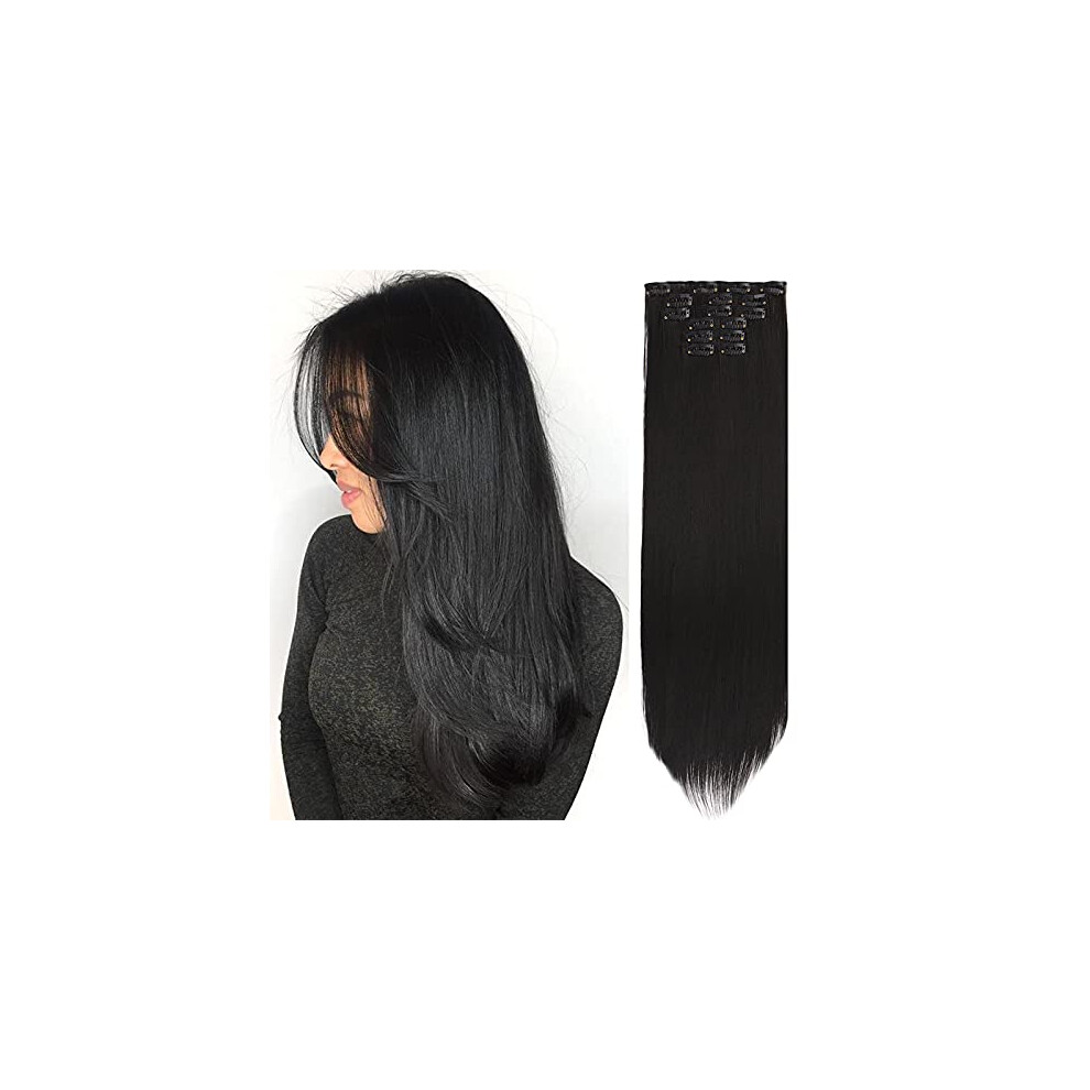 Clip in Hair Extensions for Black Women Full Head Natural Black Straight Synthetic 130g 6pcs