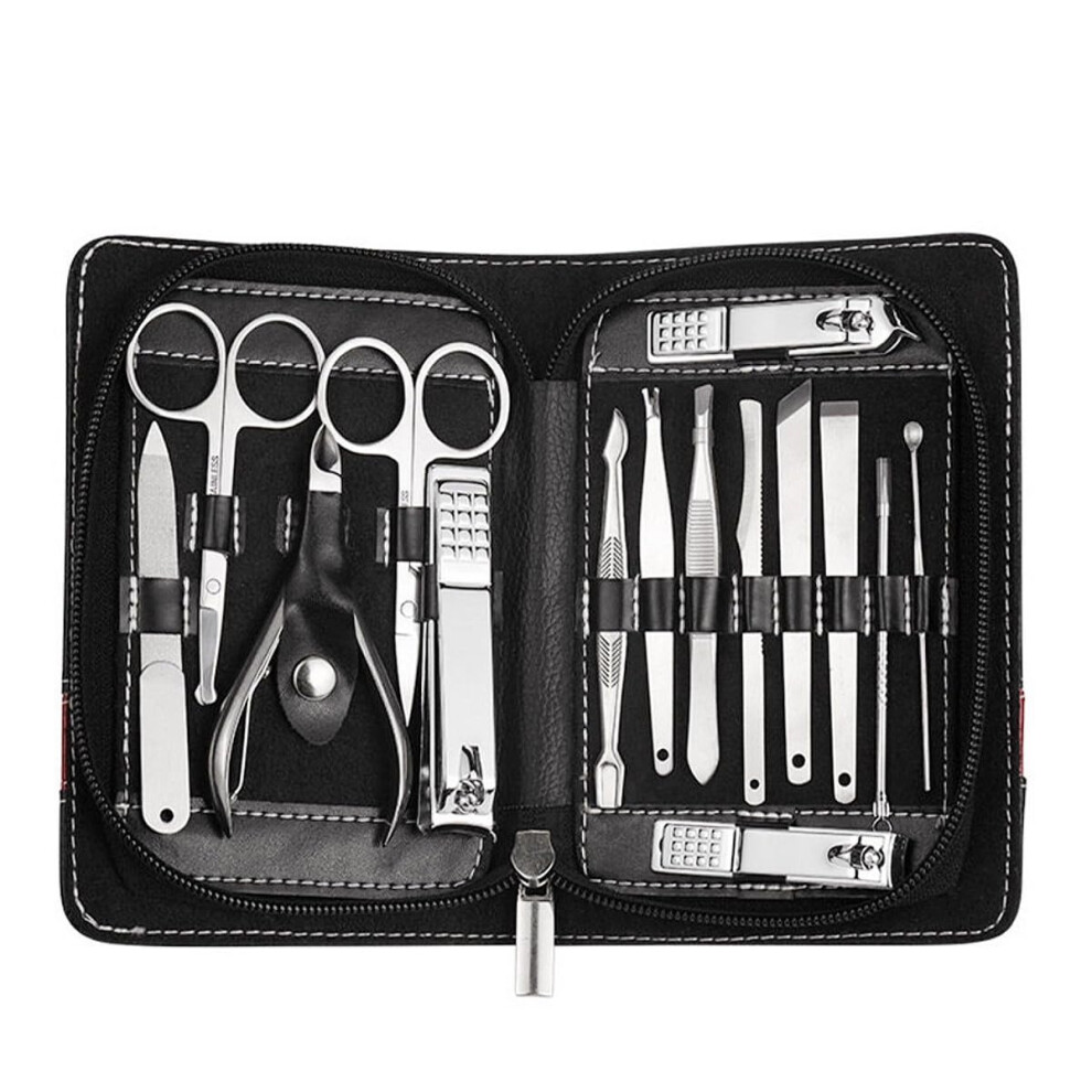 Professional Stainless Steel Manicure Pedicure Set 15âinâ1 Grooming Kit with Compact Travel Pouch