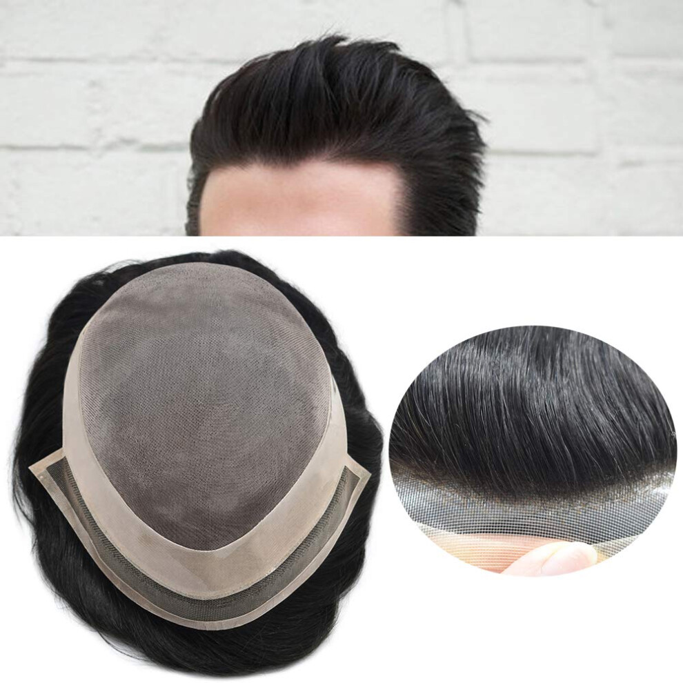 Unisex Black Mens Human Hair Toupee 7X9 Off Natural Hairline Design Mono Lace Front Hairpiece For Men