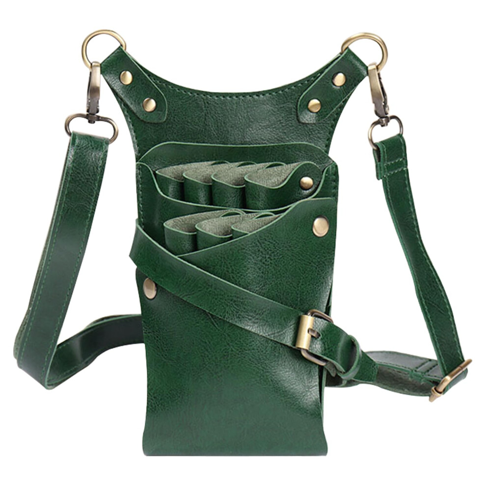 Green Hairdressing Scissor Holster Pu Leather Barber Tool Waist Bag With Multipocket Design And Adjustable Strap