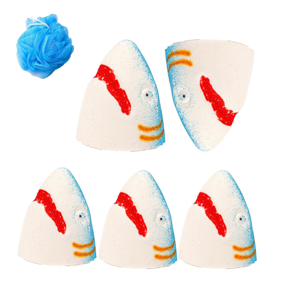 Shark Bath Bomb Gift Set with Playful Sea Animal Design, Colorful Fizzy Soak and Loofah 5PCS