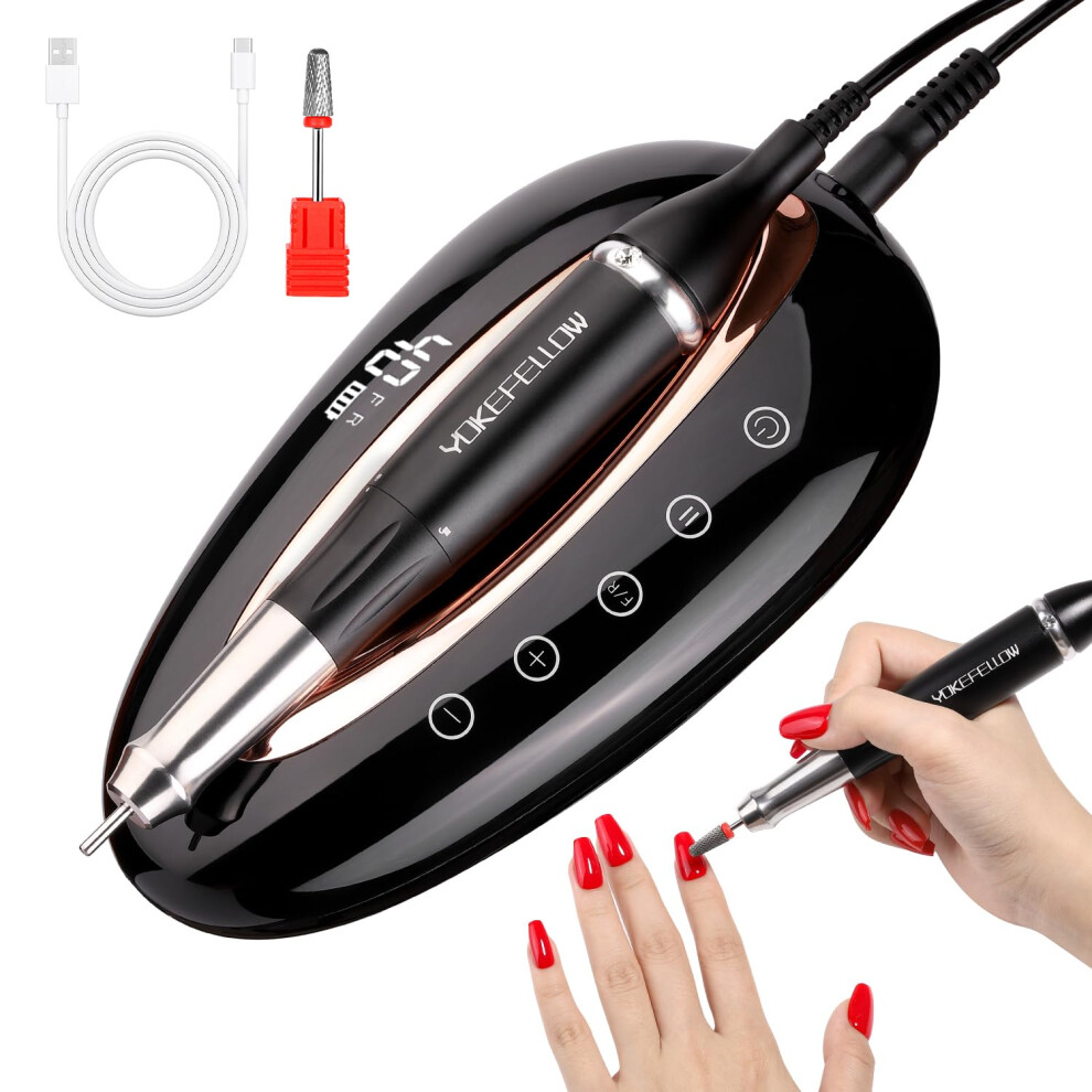 Black Brushless Electric Nail Drill 40000 Rpm For Acrylic And Gel Nails, Professional Salon File