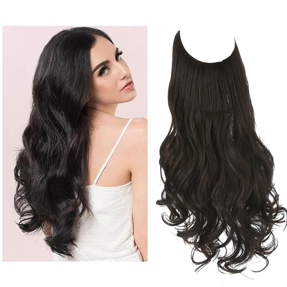 Unisex Black Invisible Wire Hair Extensions Curly Wavy Synthetic Adjustable HeatâResistant 12 Inch