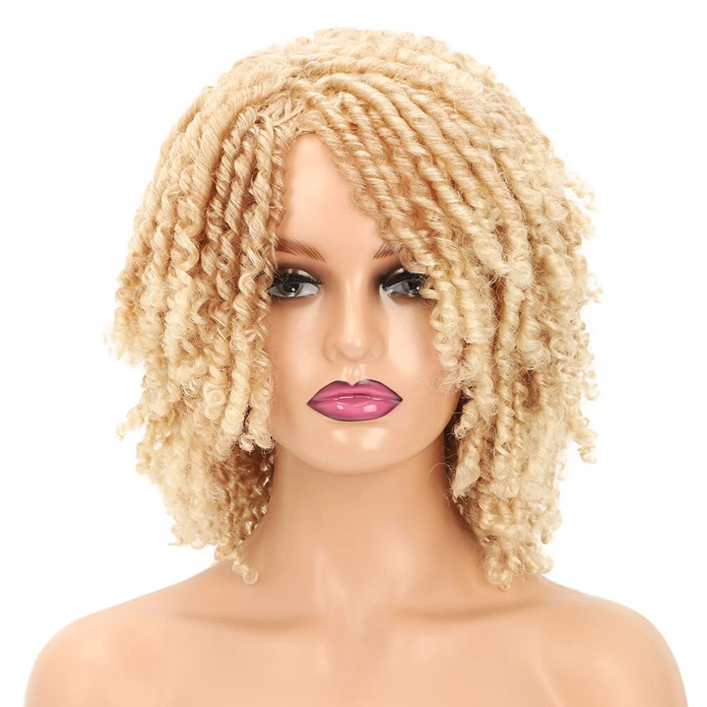 Unisex Black Short Dreadlock Wig 6 Inch Ombre Golden Kinky Twist For Women Afro Cosplay Synthetic Hair