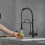 Black Pull Down Kitchen Faucet with Sprayer, 360 Swivel Solid Brass Modern Mixer Tap 1