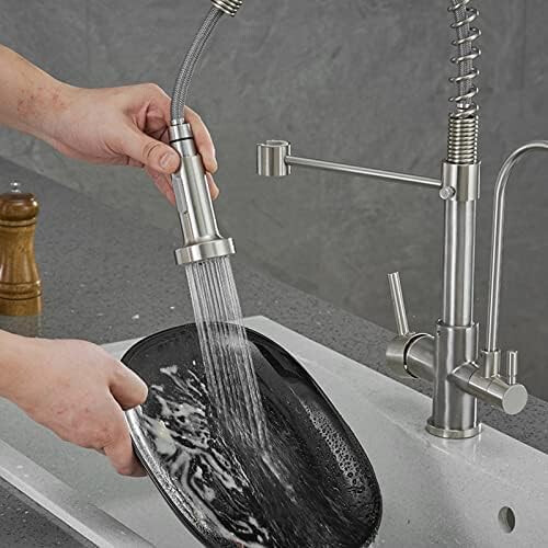 Black Pull Down Kitchen Faucet with Sprayer, 360 Swivel Solid Brass Modern Mixer Tap 1