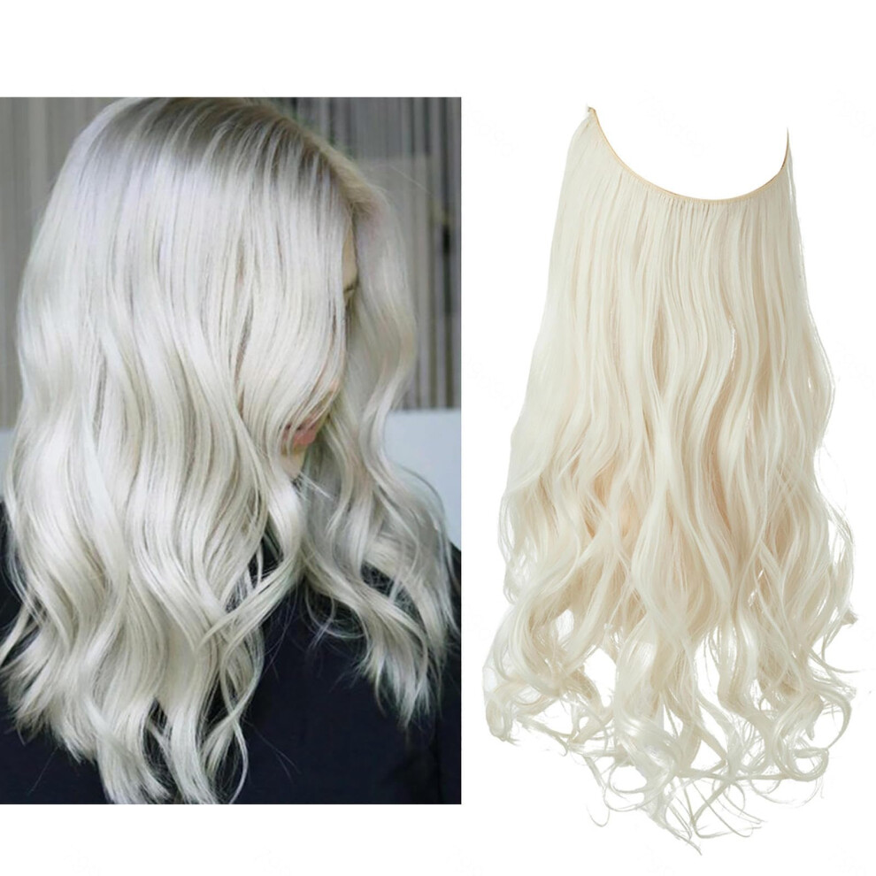 Unisex Black Invisible Wire Long Wavy Hair Extensions 12Inch Heat Resistant Synthetic Hairpiece Adjustable Fit