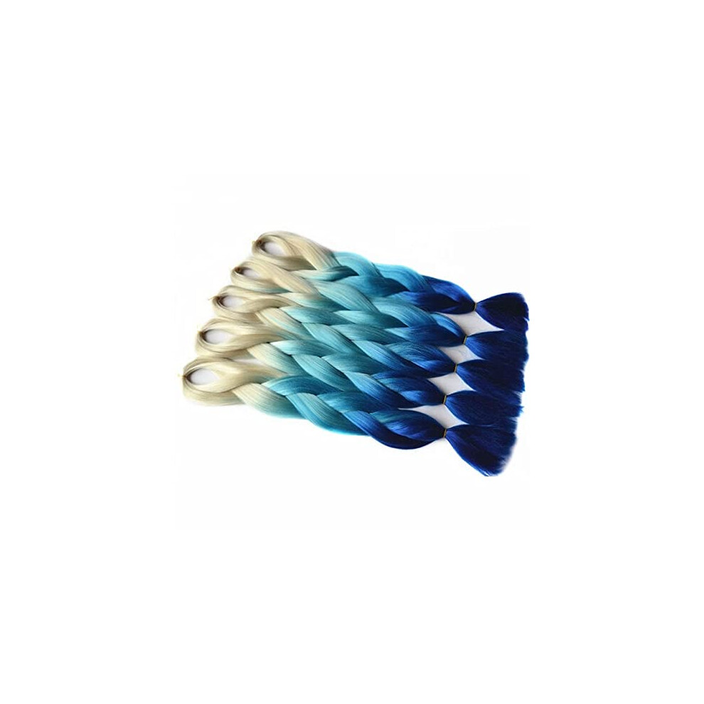 Claw Clip Ponytail Hair Extension with Ombre Crochet Braiding Hair, 5Pcs Black Purple Blue Gray
