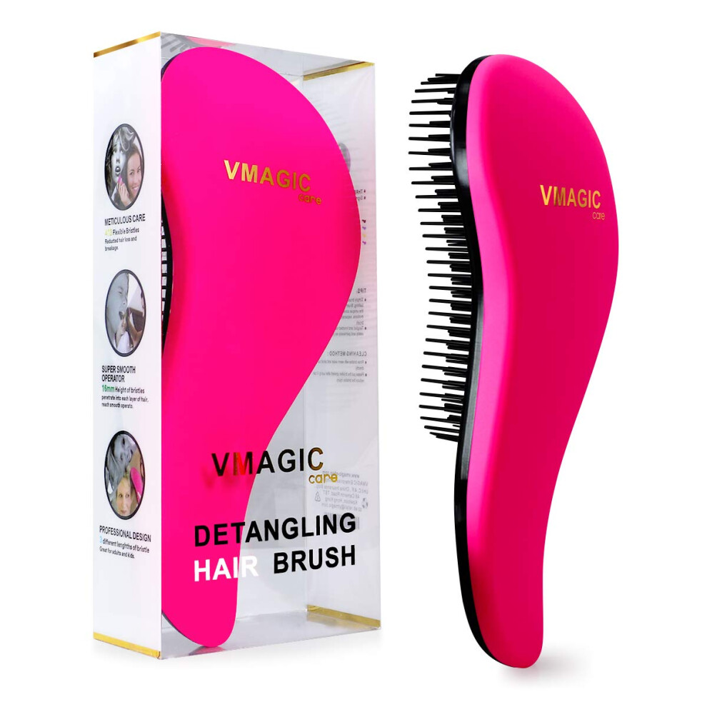 Red Detangling Brush For Wet And Dry Hair With Pain Cone Bristles, Hair Detangler For Women And Kids, Rose