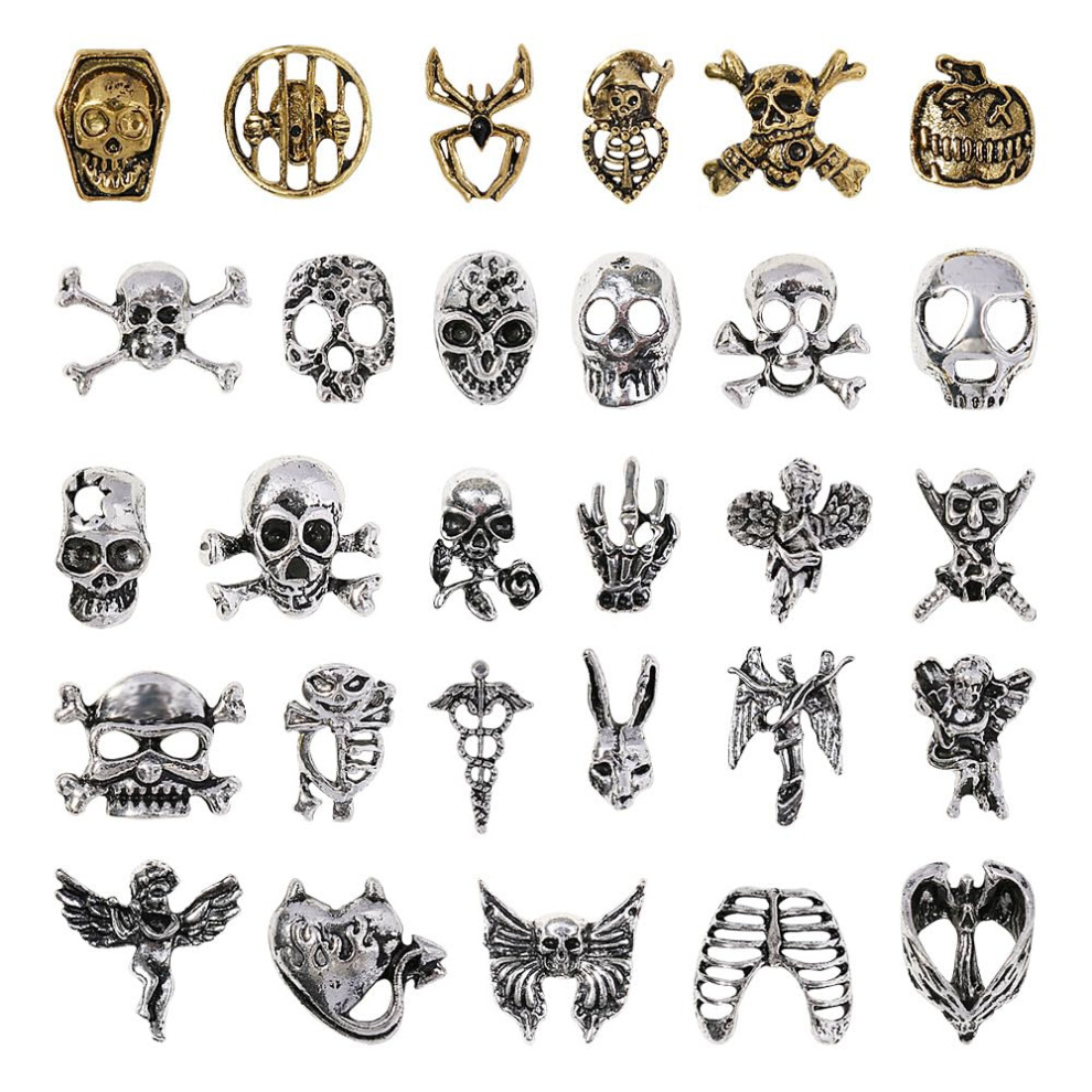 29Pcs Halloween Nail Art Decorations Set with 3D Skull and Spider Charms, Rhinestones and Stickers