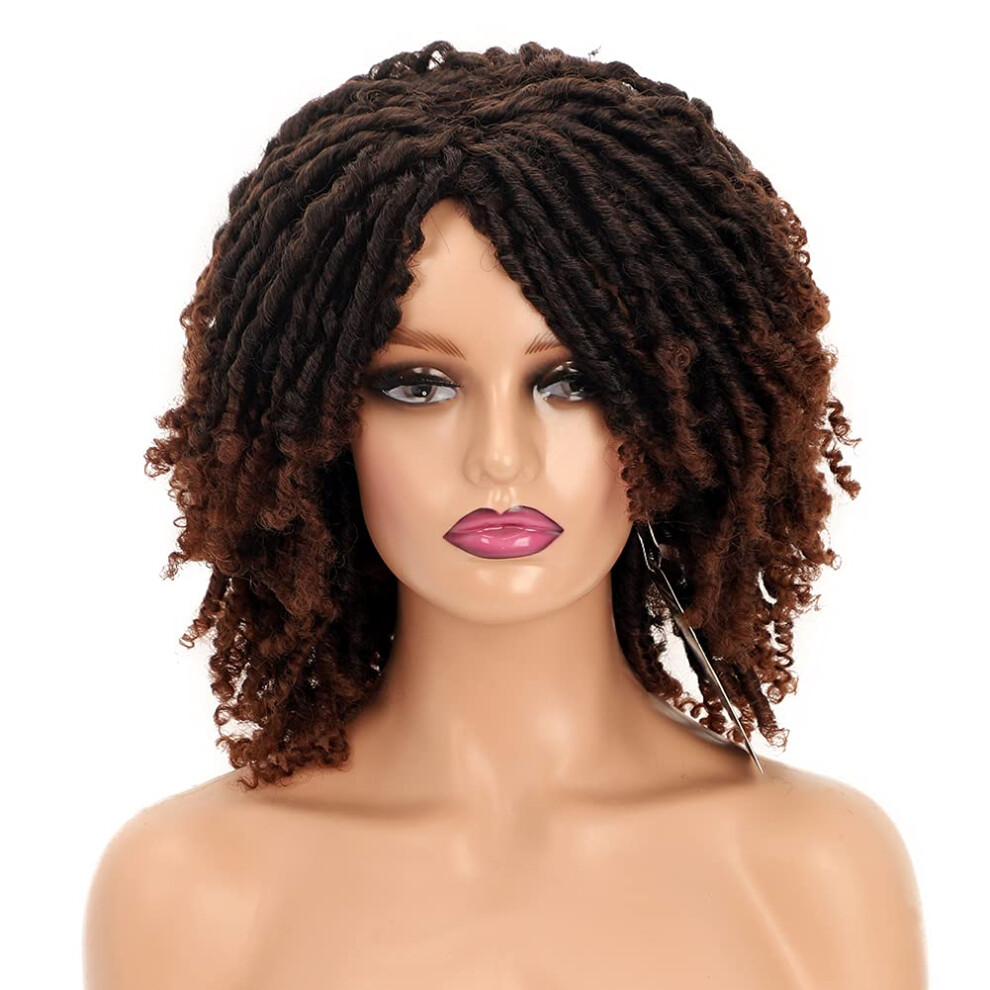 Unisex Black Short Dreadlock Wig 6 Inch Ombre Kinky Twist For Women Synthetic Afro Style Adjustable Fit