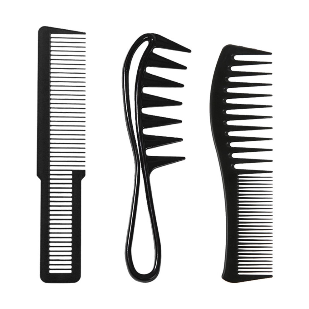 Wide Tooth and Fine Tooth Comb Set for Curly and Thick Hair, Professional Black Detangling Comb
