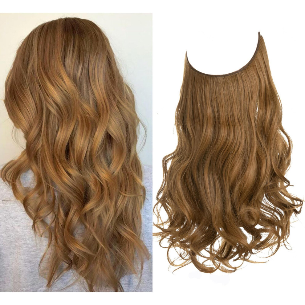 Unisex Black Invisible Wire Hair Extensions 14Inch Long Wavy Synthetic Hairpiece Adjustable Heat Resistant