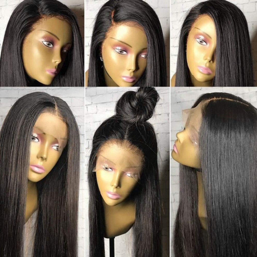 Unisex Light Human Hair Lace Front Wig 360 Lace Frontal Small Cap Yaki 12 Inch 1B Pre Plucked
