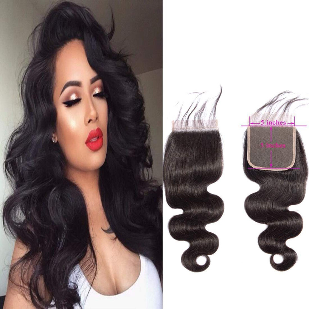 Unisex 5X5 Hd Lace Closure Brazilian Body Wave, Pre Plucked Hairline With Baby Hair, 18 Inch Virgin Human Hair