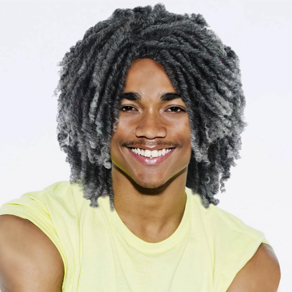 Unisex Grey Short Dreadlock Wig For Women And Men Afro Curly Twist Wig Heat Resistant Synthetic Hair T1b