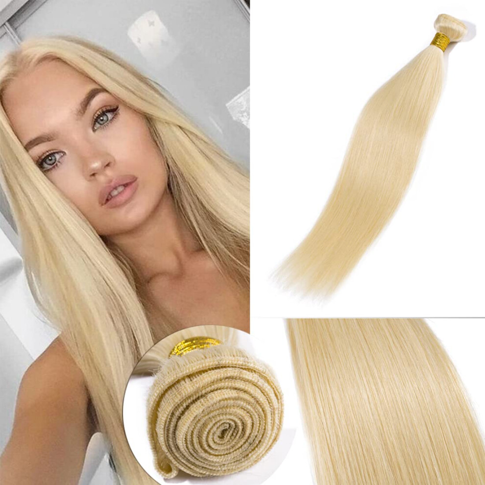 Unisex 613 Blonde Human Hair Bundles Brazilian Remy Extensions 12 Inch Bleach Blonde Sew In 100G