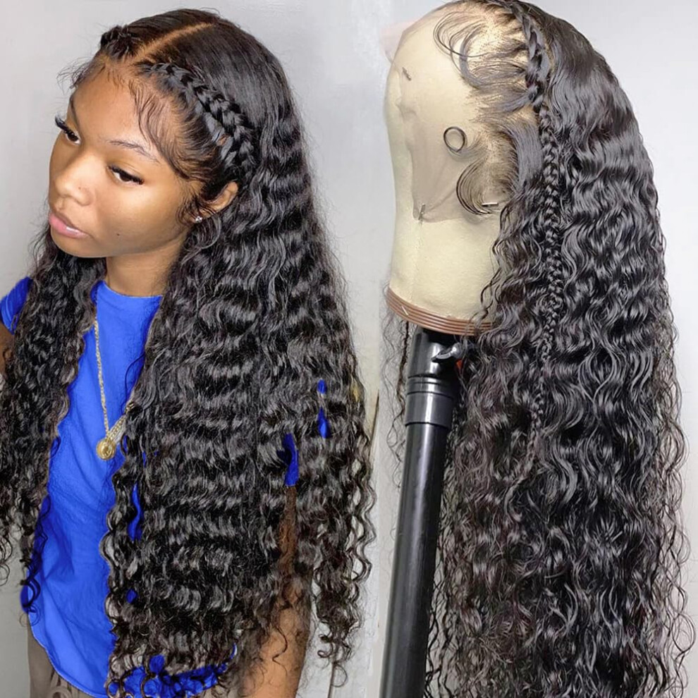 Unisex 5X5 Hd Lace Closure Wig Glueless Brazilian Virgin Human Hair Water Wave Pre Plucked 28 Inch