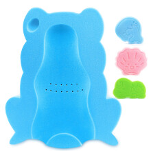 Baby Bath Sponge Set, Soft AntiSlip Infant Bathing Cushion Mat for Newborns & Toddlers, 4pcs Blue Dolphin Pink Shell Green Turtle Big Blue Frog