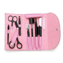 Eyebrow Shaping Kit 8PCS Set with Scissors Pencil Brush Trimmer Beauty Tools and Pink Leather Bag