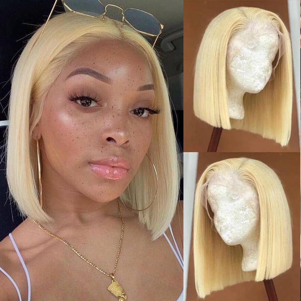 Unisex 613 Blonde Lace Front Bob Wig Human Hair 13X4 Pre Plucked Bleached Knots 12Inch For Women