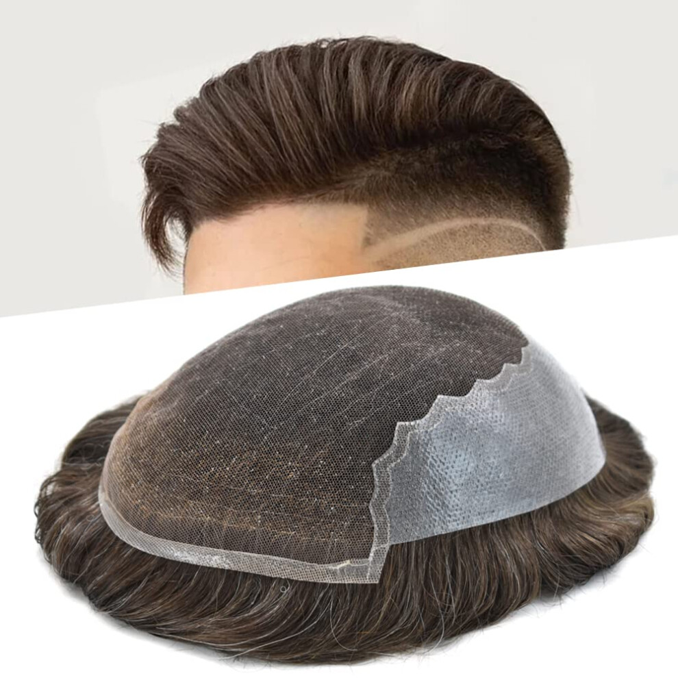 Unisex Brown Men's Toupee Swiss Lace Natural Hairline 100% Remy Human Hairpiece 8X10 #3 110% Density