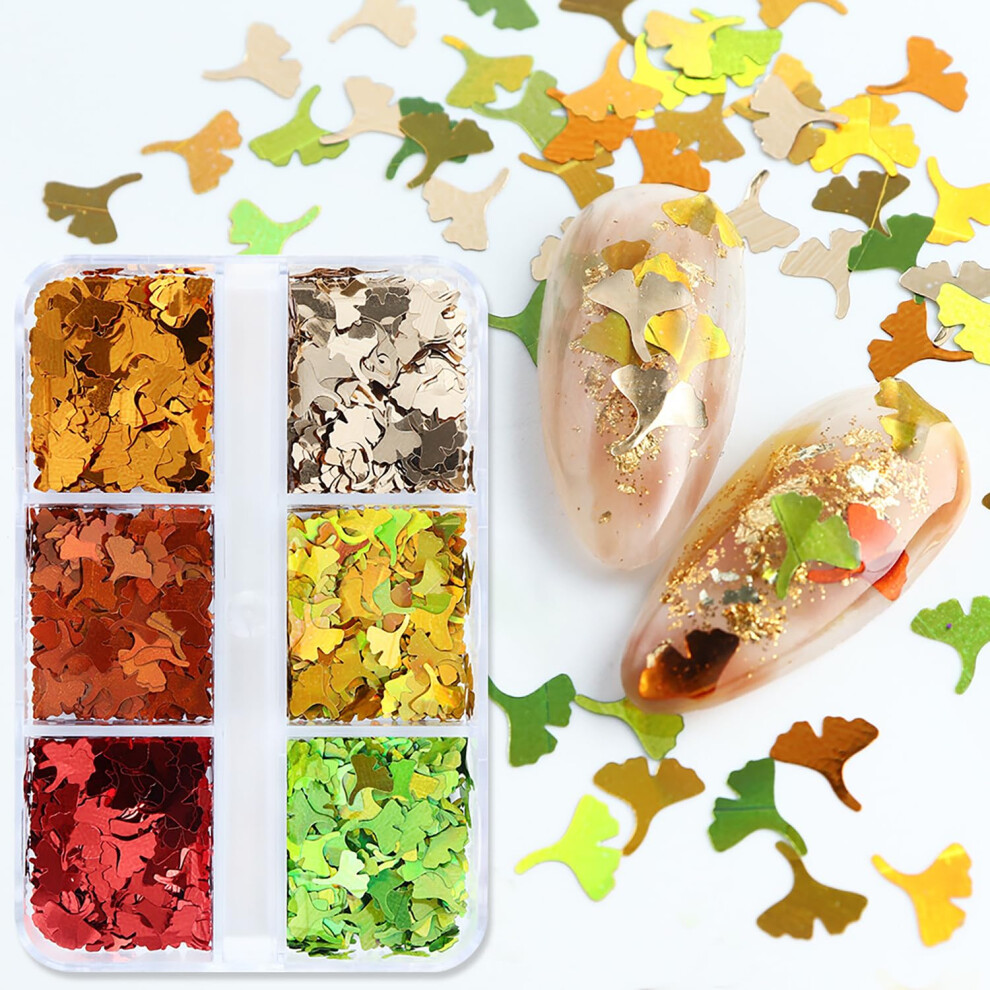Nail Art Glitter Sequins with 3D Ginkgo Biloba Autumn Leaf Mix, Thanksgiving Fall Nail Decorations