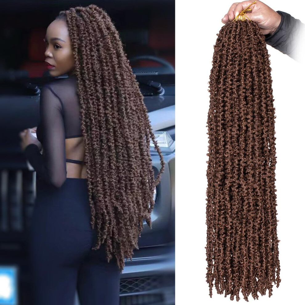 Unisex Brown Butterfly Locs Hair Extensions 24 Inch Distressed Faux Locs Crochet Braids For Women PreâLooped Easy Installation