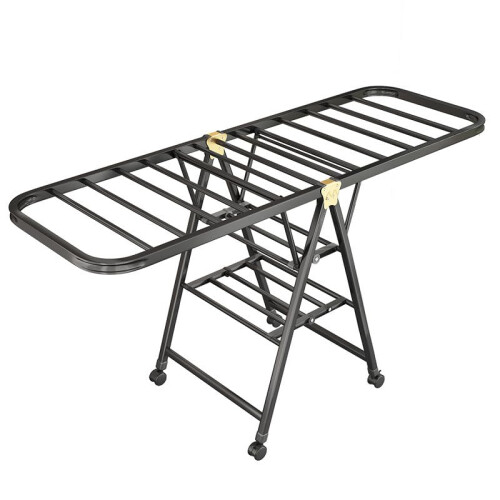 Clothes Drying Rack Foldable with Wheels, 2Tier Extendable Large Capacity Indoor Outdoor Black
