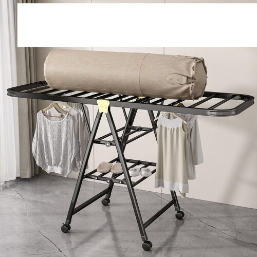 Clothes Drying Rack Foldable with Wheels, 2Tier Extendable Large Capacity Indoor Outdoor Black 2