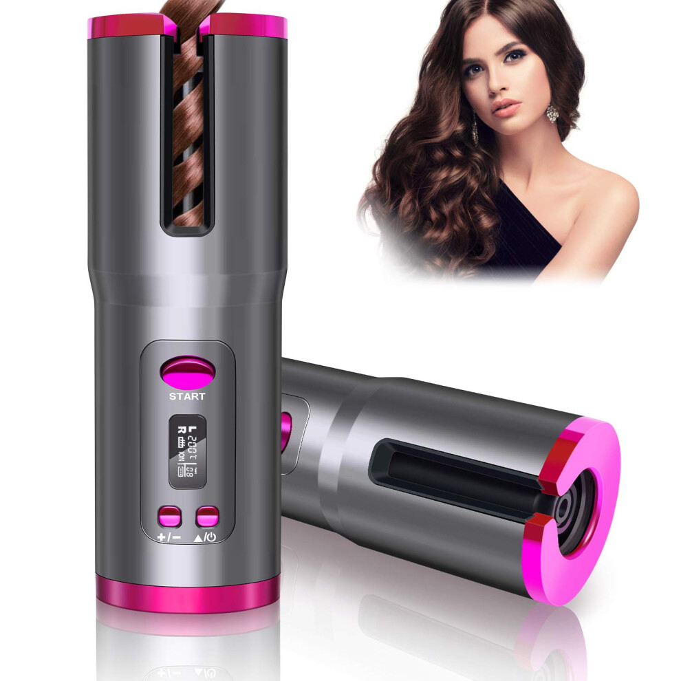 Purple Cordless Automatic Hair Curler With Ceramic Barrel, Fast Heating And Lcd Timer Display,