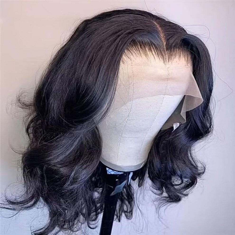 Unisex 13X4 Hd Lace Front Human Hair Wig 10 Inch Bob 180 Density Brazilian Remy Pre Plucked Invisible Hairline