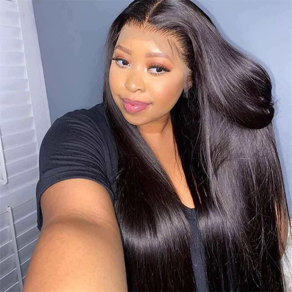 18 Inch 250 Density Bone Straight Human Hair Lace Front Wig for Women, Transparent 4x4 Closure, Preplucked Natural Hairline