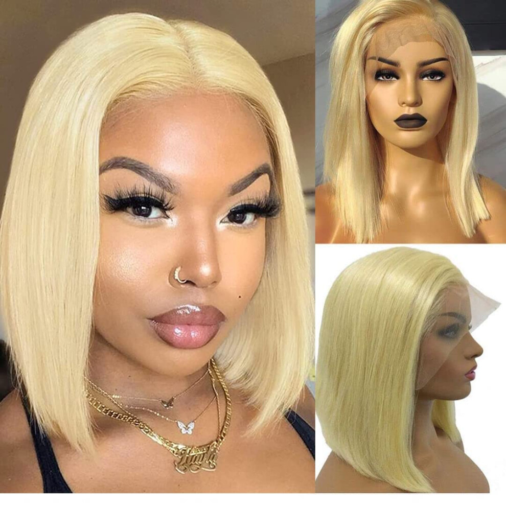 613 Blonde Lace Front Bob Wig 13x4 T Part Brazilian Virgin Human Hair 14 Inch Natural Hairline