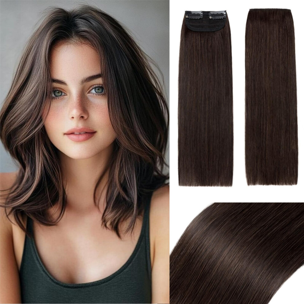 Unisex Brown 100% Real Human Hair Clip In Extensions For Thinning Hair Invisible Hairpiece 8 Inch Dark