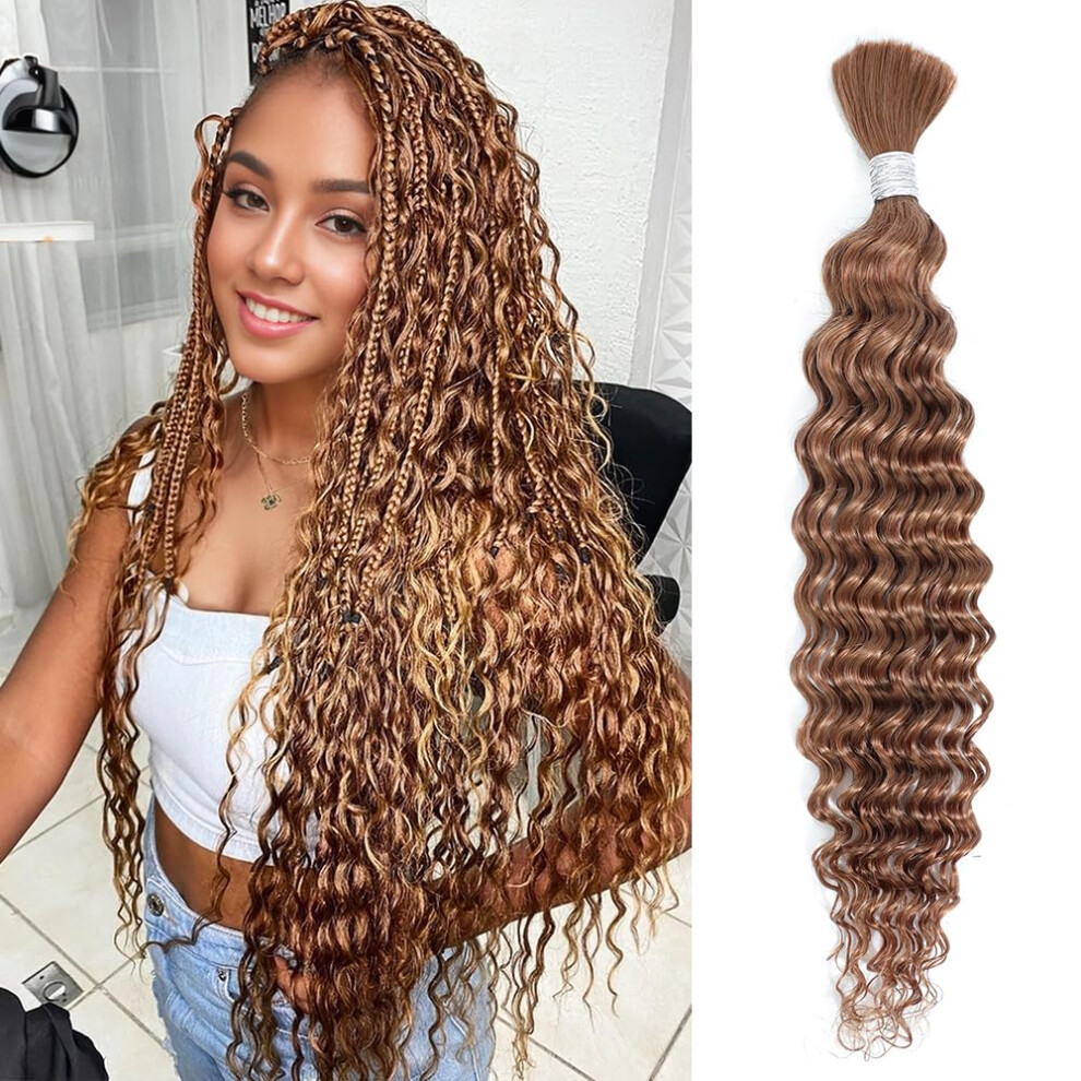 20 Inch Deep Wave Human Braiding Hair Bulk No Weft Curly Extensions for Boho Braids Wet and Wave #30