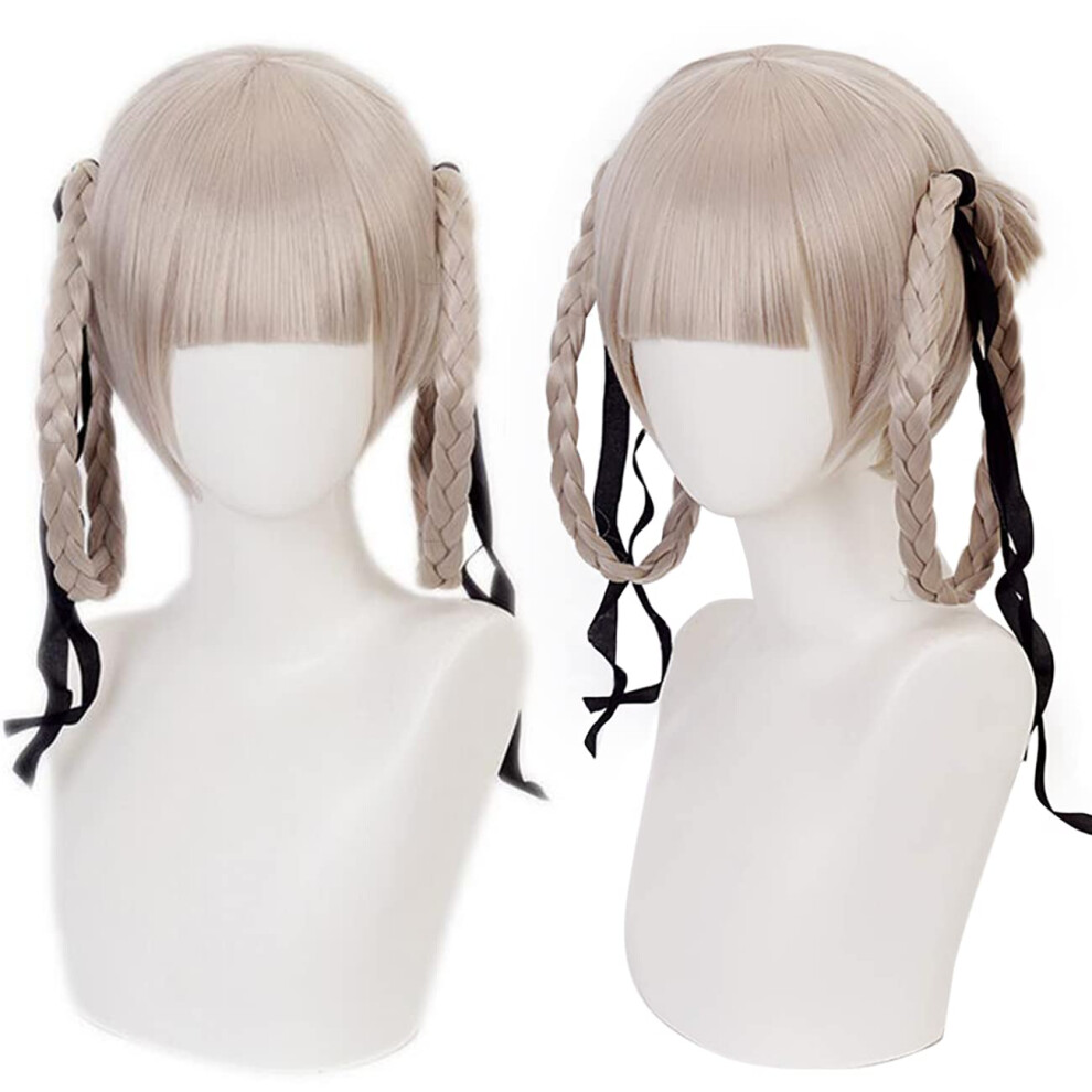 Unisex Gray Anime Cosplay Wig Momobami Kirari Short Braided Heat Resistant Fiber With Wig Cap
