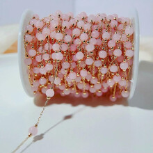 Opal Stone Bead Chain for Jewelry Making, Natural Pink Beaded Chains 1m 2m for Bracelet Necklace