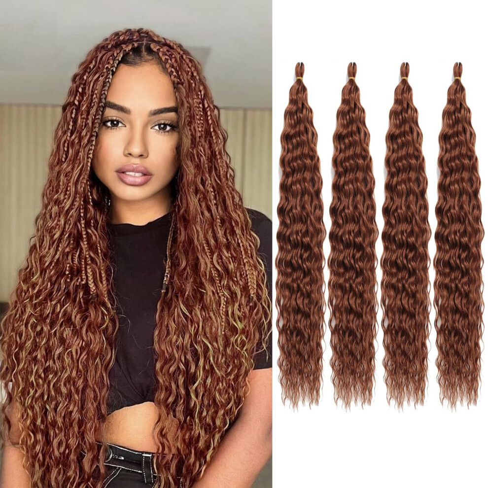 Unisex Black 30 Inch Deep Wave Crochet Braiding Hair 4 Packs Prestyled Ocean Wave Synthetic Braids For Women