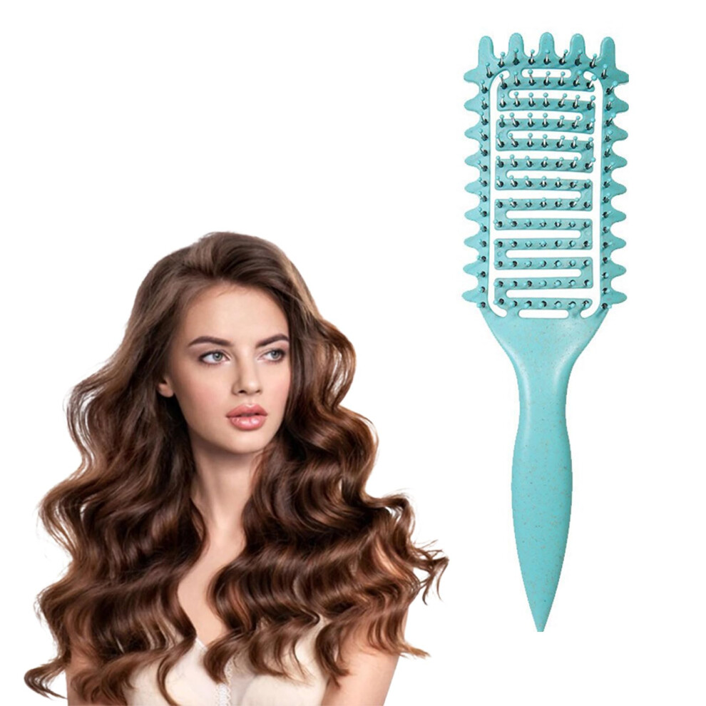 Green Boar Bristle Hair Brush For Curly Hair, Vented Styling Brush For Blow Drying, Gentle Detangling (Green)