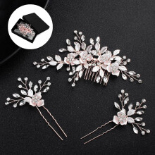 Bridal Hair Accessories Crystal Hair Comb and Hairpin Set Rose Gold Rhinestone Flower Headpiece