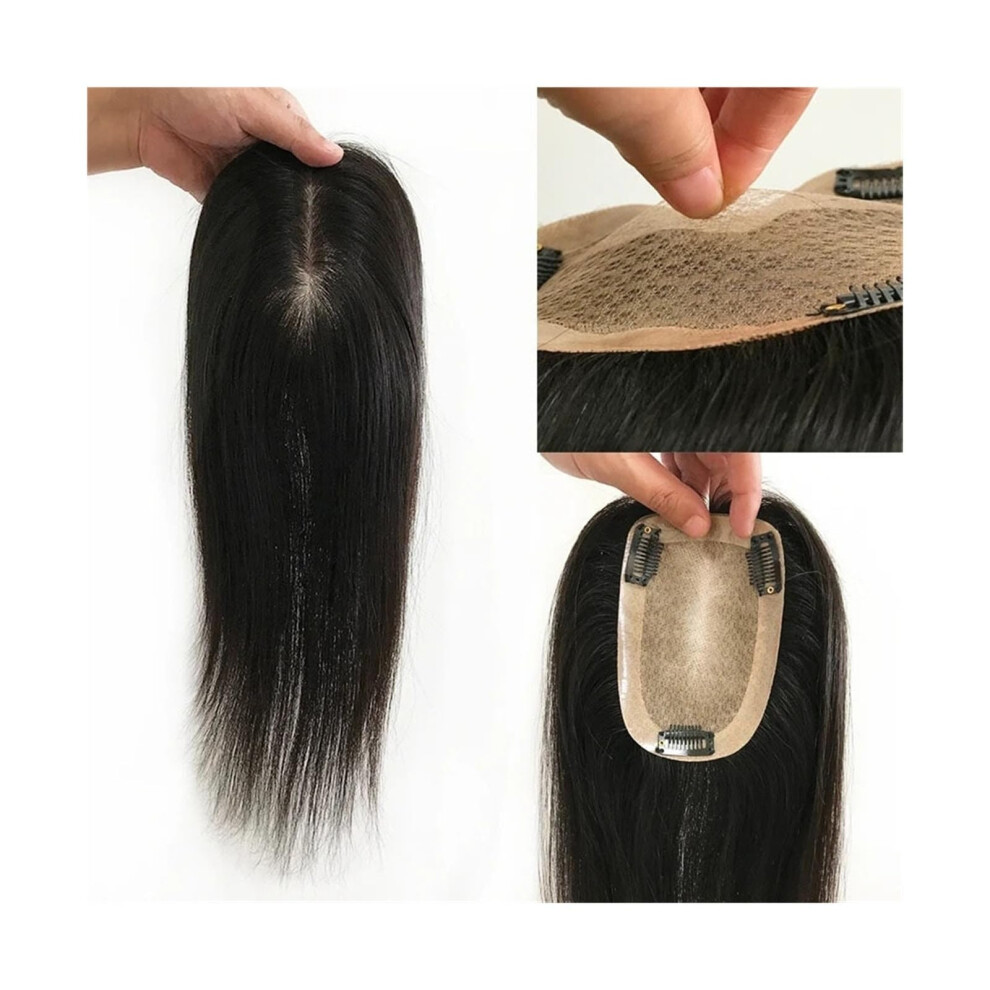 Unisex Human Hair Topper For Women With Clips, Silk Base 9X14cm, Real Hair For Thinning Hair