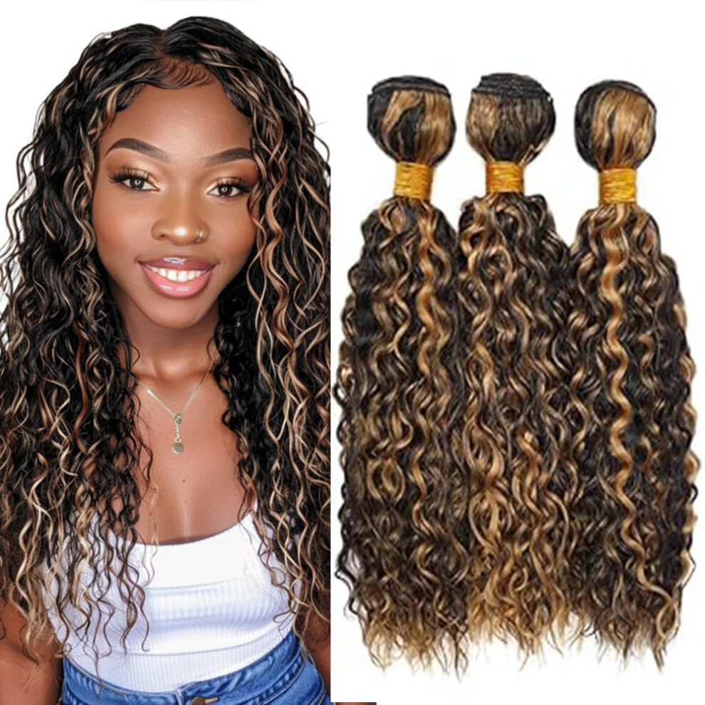 Unisex Brazilian Human Hair Bundles P1b27 Ombre Curly Extensions Honey Blonde Wet And Wavy 10 12 14 Inch