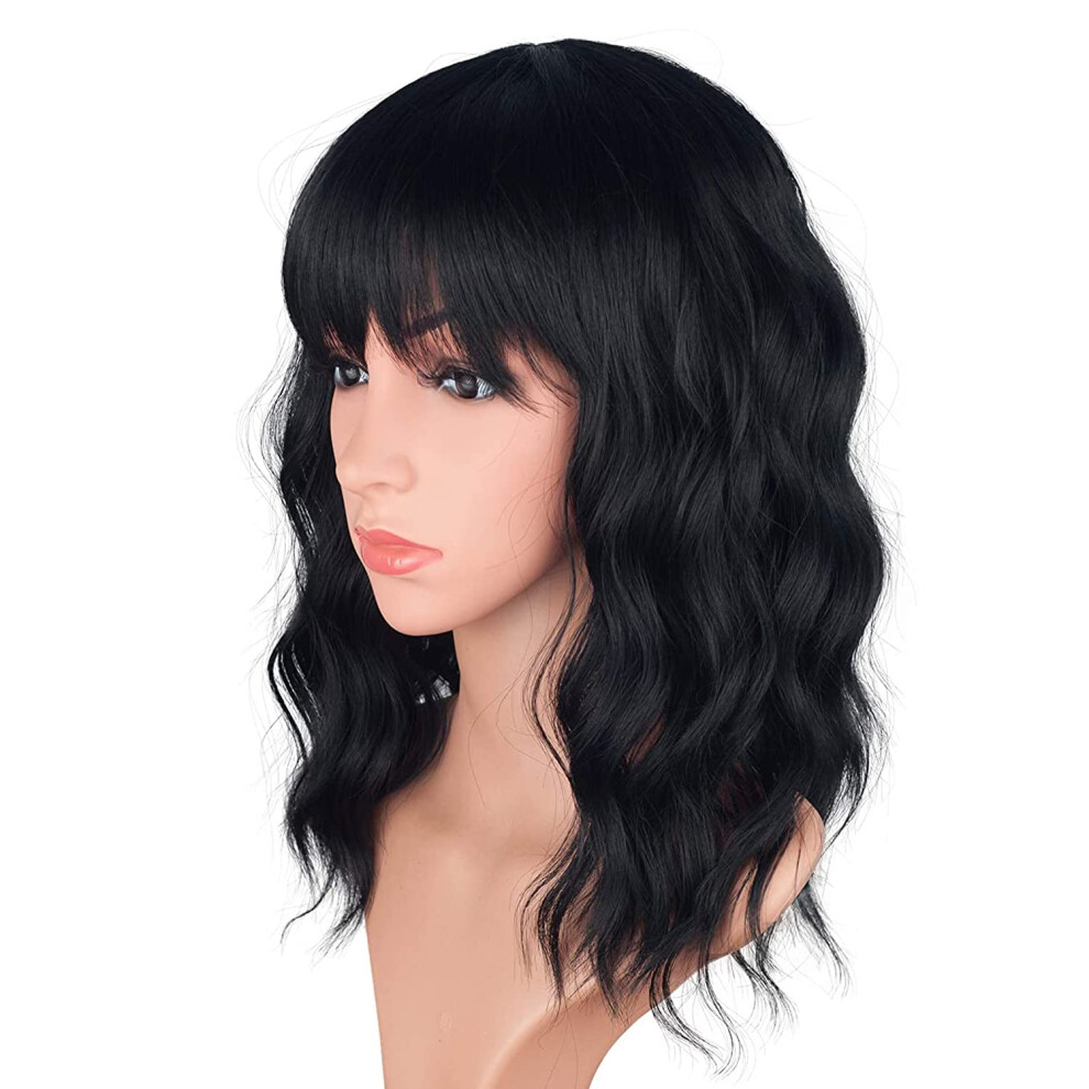 Short Curly Bob Wig for Women Synthetic Light Purple Shoulder Length Wavy Hair Low Maintenance Curls