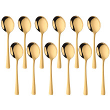 Gold Stainless Steel Soup Spoons Set of 12, 6.77 Inch Bouillon Spoons for Dessert Coffee Ice Cream